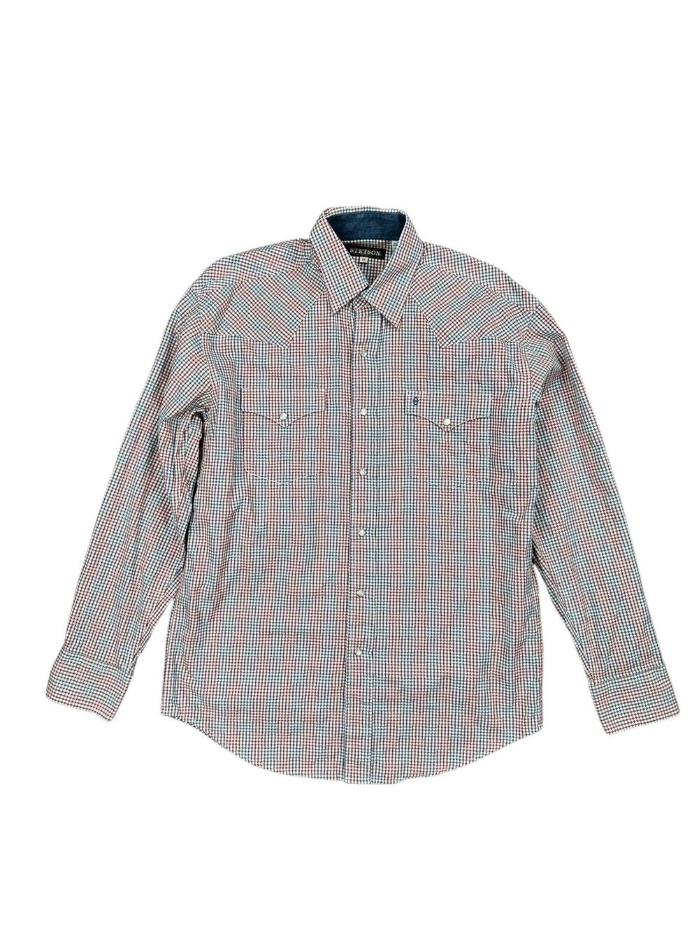 Stetson Western Patriotic Plaid Long Sleeve Pearl Snap Shirt — Size Medium